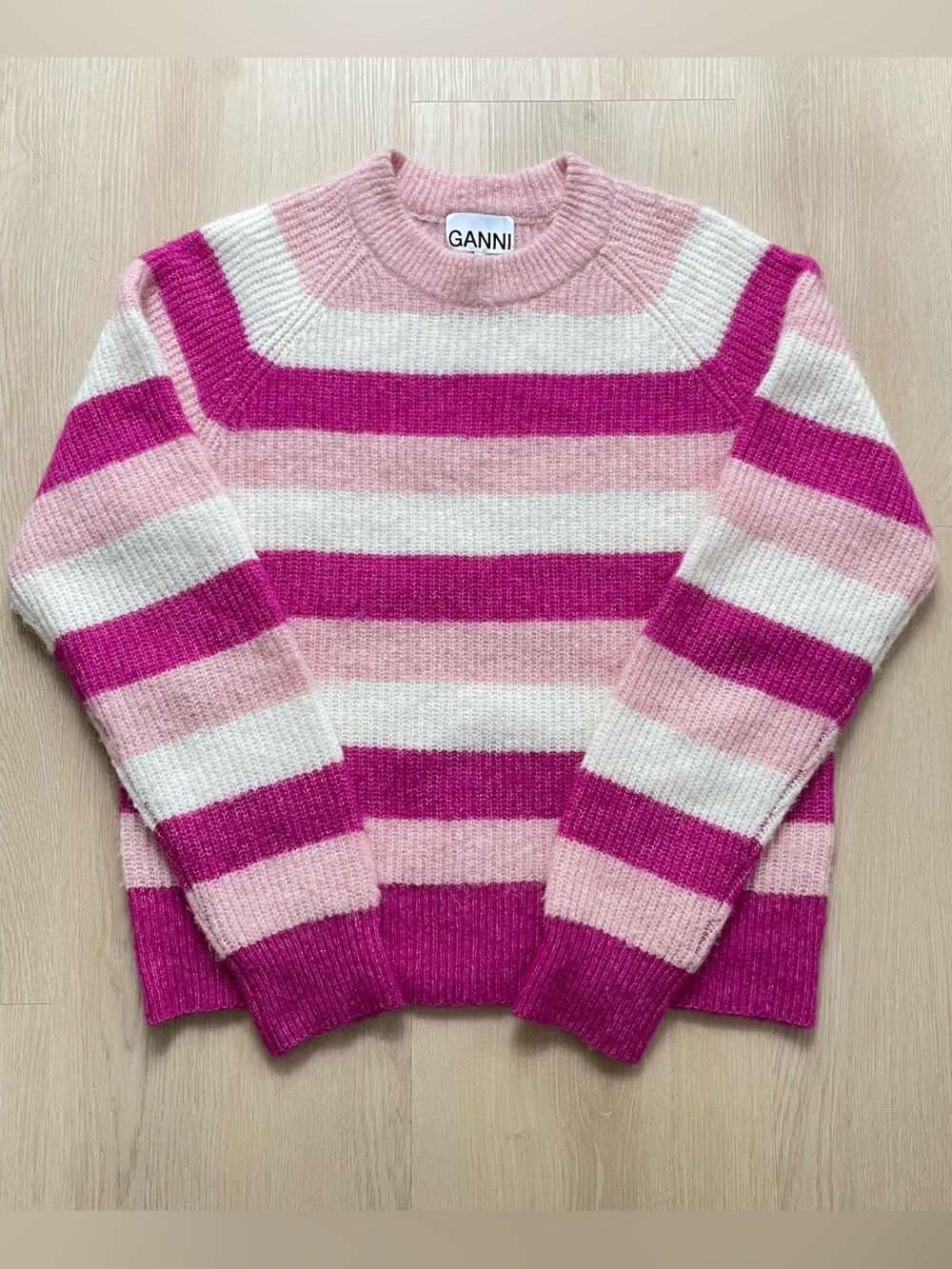 GANNI Soft Stripe Crew Neck Knit Sweater